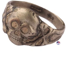 Ring Skull Bones 800 silver Gothic brutal WW1 Death head WWI Skeleton WWII Goth