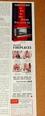 1961 print ad - Uni-bilt home Fireplaces Vega Industries Syracuse NY advertising