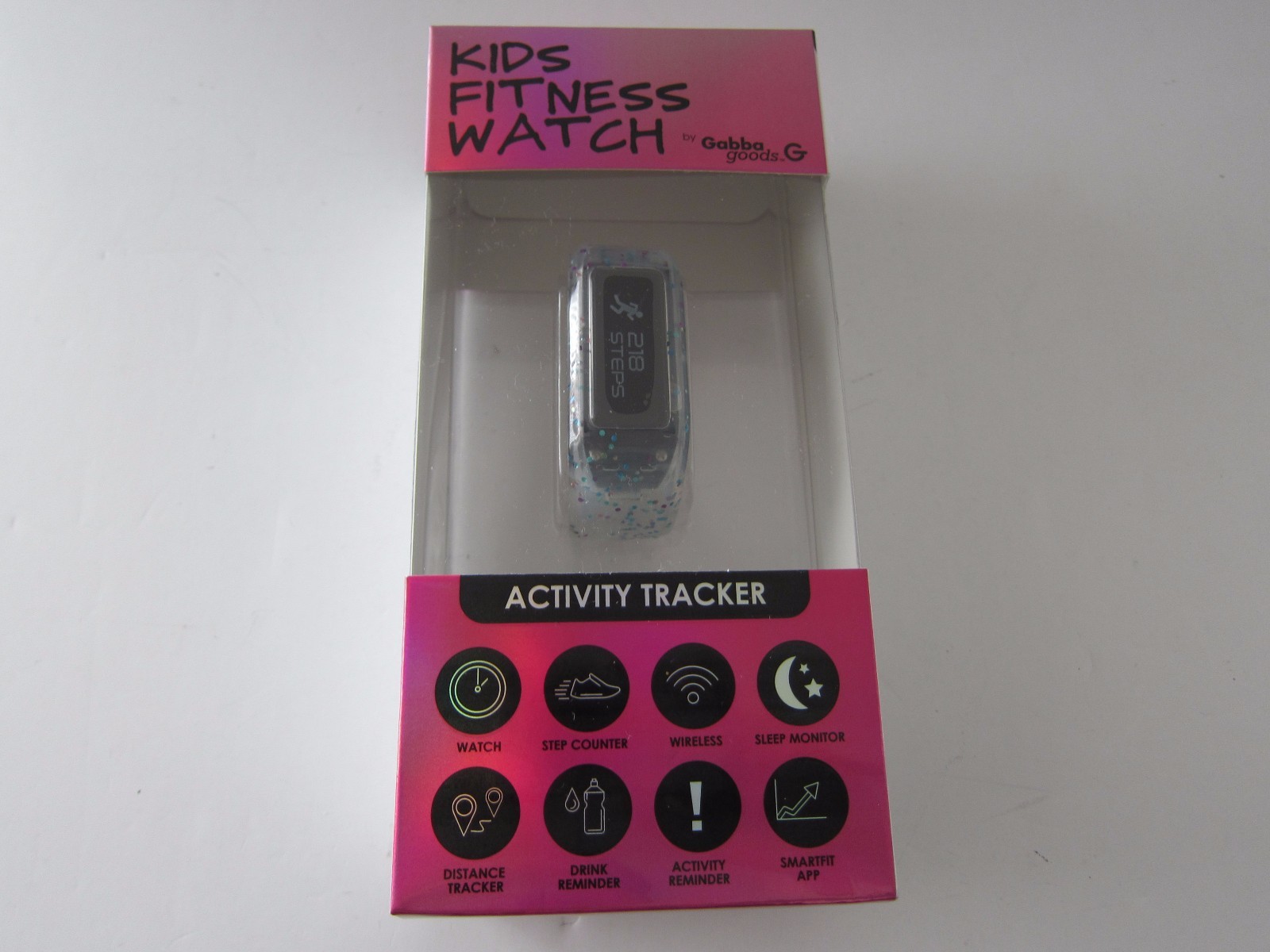 Gabba Goods GG KAT CG3 Kids Fitness Watch Activity Tracker. Clear/Sparkle New
