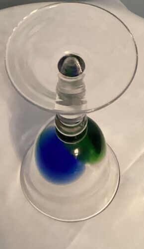 Vintage Romanian hand blown cobalt blue and green wine art glass - Picture 2 of 2