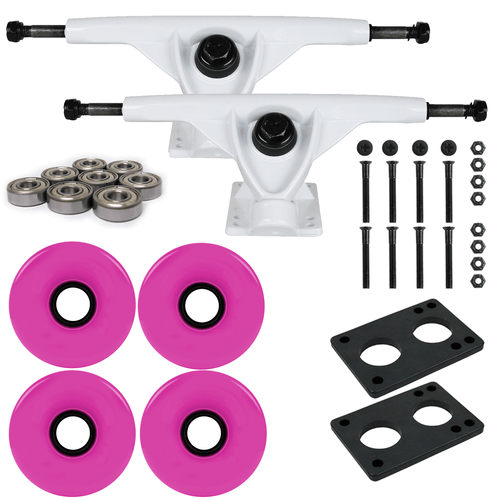 Longboard 181mm Reverse Kingpin White Trucks 70mm Pink Wheels with Bearings & Ha - 第 1/4 張圖片