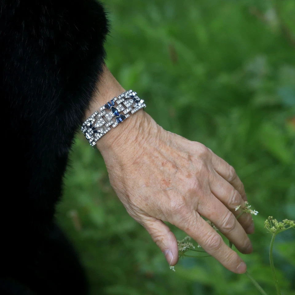 Armband Silber Kunst Deko Strass Blau Ehe Vintage Stil Great Gatsby - Bild 2 von 4