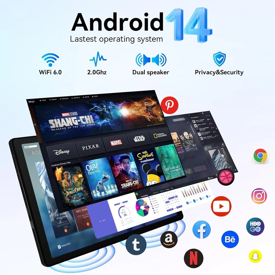 Tablet 10" Inch Android 14 Octa-Core 12GB RAM 1TB Expand 5G Keyboard Mouse Case - Image 3 of 4