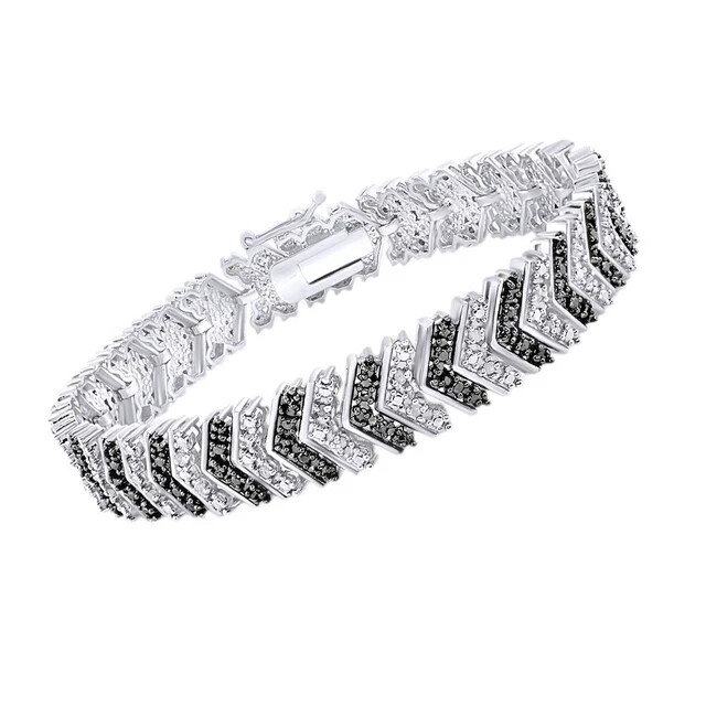 2Ct Round & Black Lab Diamond Tennis Bracelet 14K Gold Plated 8 Inch