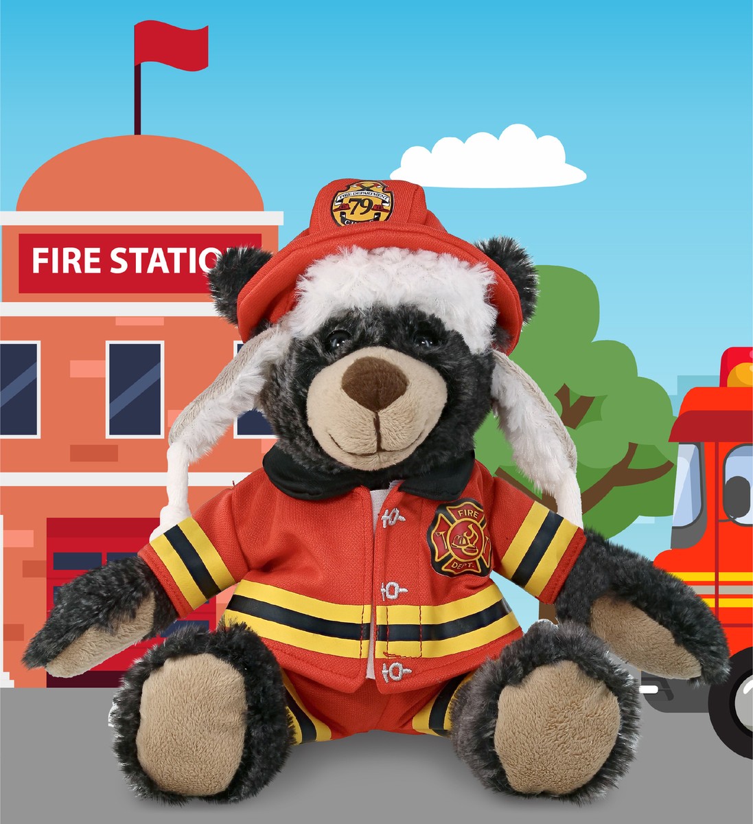 PLUSH FIREMAN - SUPER SOFT PLUSH WITH CLOTHES - BLACK BEAR | eBay