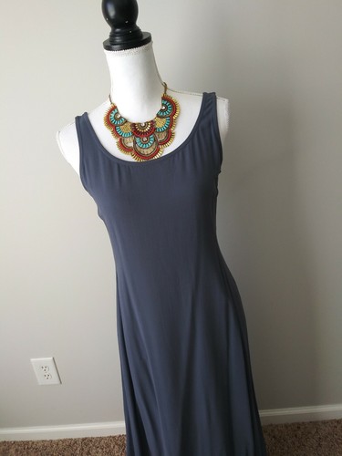 Maxi Vestido Acampanado Eileen Fisher XS Púrpura Gris Seda Georgette Crepé Sin Mangas  - Imagen 2 de 8