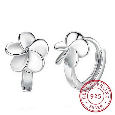 Flower 925 Sterling Silver Small Round Loop Huggies Hoop Earrings For Kids Baby
