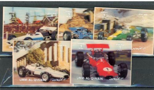 Umm al Qiwain 1978 Set 5 3-D Racing Autos Mint NH - Afbeelding 1 van 1
