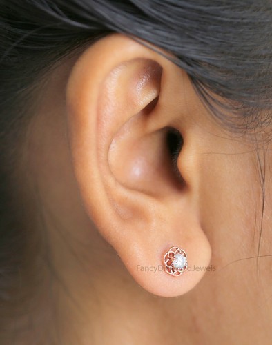 0.37 Ct Round Salt And Pepper Diamond Earring 14K Rose Gold Engagement Earring - Picture 4 of 10