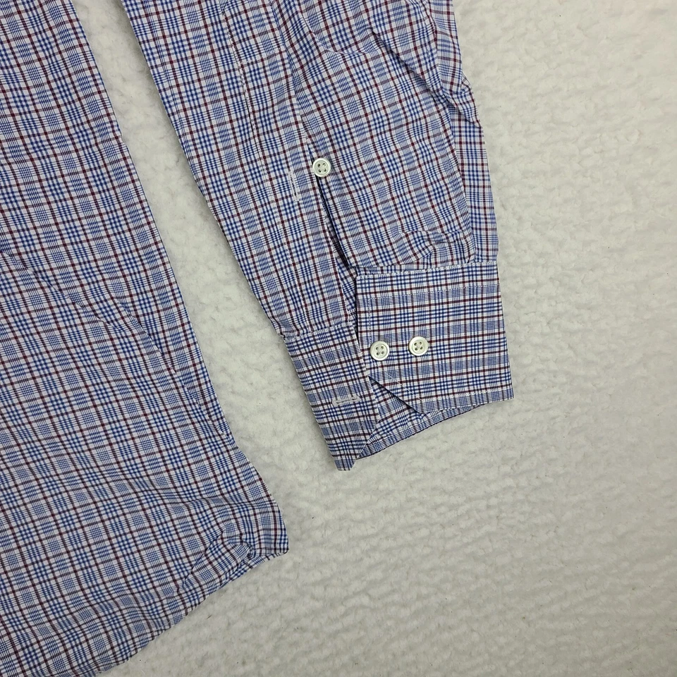Neiman Marcus Shirt Mens Large Blue Plaid Cotton Dress Button Down ITALY MADE - Image 2 of 4