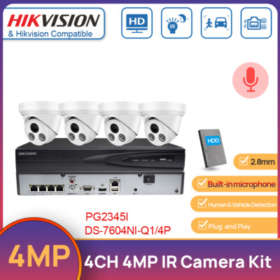 Hikvision 4CH 4POE 4K NVR HD 4MP Full Color Home Security Camera System HDD Lot