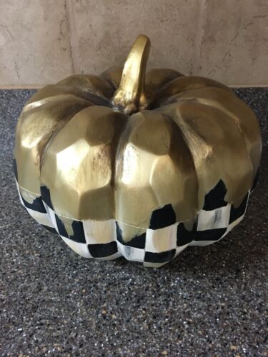 LOVELY! Mackenzie Childs Golden Frost Small Pumpkin - Courtly Check