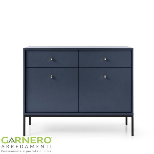 Madia design moderno soggiorno 2 ante 2 cassetti 2 ripiani 104x83 blu navyGLORY - Foto 3 di 5