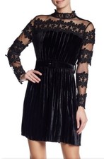 Endless Rose Velvet Mesh Lace Inset Dress Black Size M NWT