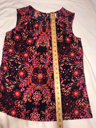 Sleeveless Top Size S Shell Red Blue Floral Paisley Print Shirt Lightweight - Picture 4 of 5