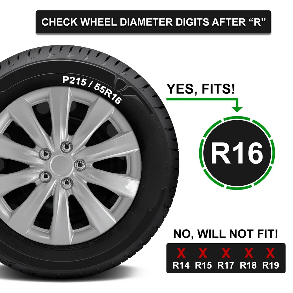 Hubcaps Hub Cap 10Spoke Covers 4PC Set FOR 2006-2024 Honda Civic 16" Steel Wheel - Image 2 of 3