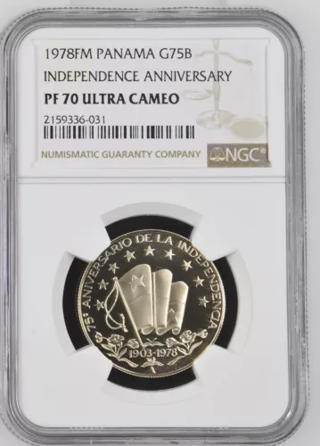 1978 PANAMA GOLD 75 BALBOAS INDEPENDENCE ANNIVERSARY NGC PF 70 ULTRA CAMEO