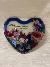 JOAN BAKER DESIGN HAND PAINTED HEART FLORAL STAINED GLASS SUNCATCHER MOM