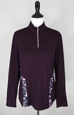 Nivo Purple Floral 1/4 Zip Mock Neck Golf Tennis Pullover Size Large