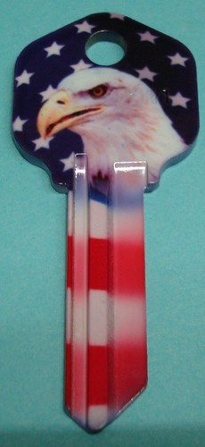 New Uncut COOL AMERICAN FLAG BALD EAGLE Kwikset KW1 KW10 Designer Key blanks - Picture 2 of 2