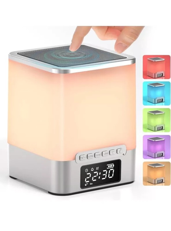 Vicsoon Alarm Clock Bed Lamp Night Light Bluetooth Multi Color Speaker - NEW