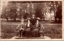Postcard Real Photo RPPC Family Photo in Park Women with Large Hats Unposted