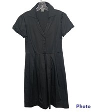 Ann Taylor Dress Womens 6 Black Pleats Button Pullover Knee Length Workwear