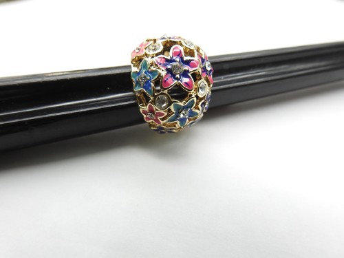 Ring rosa blau lila grün Emaille Strass gewölbt floral Größe 4,75 Vintage - Bild 3 von 6