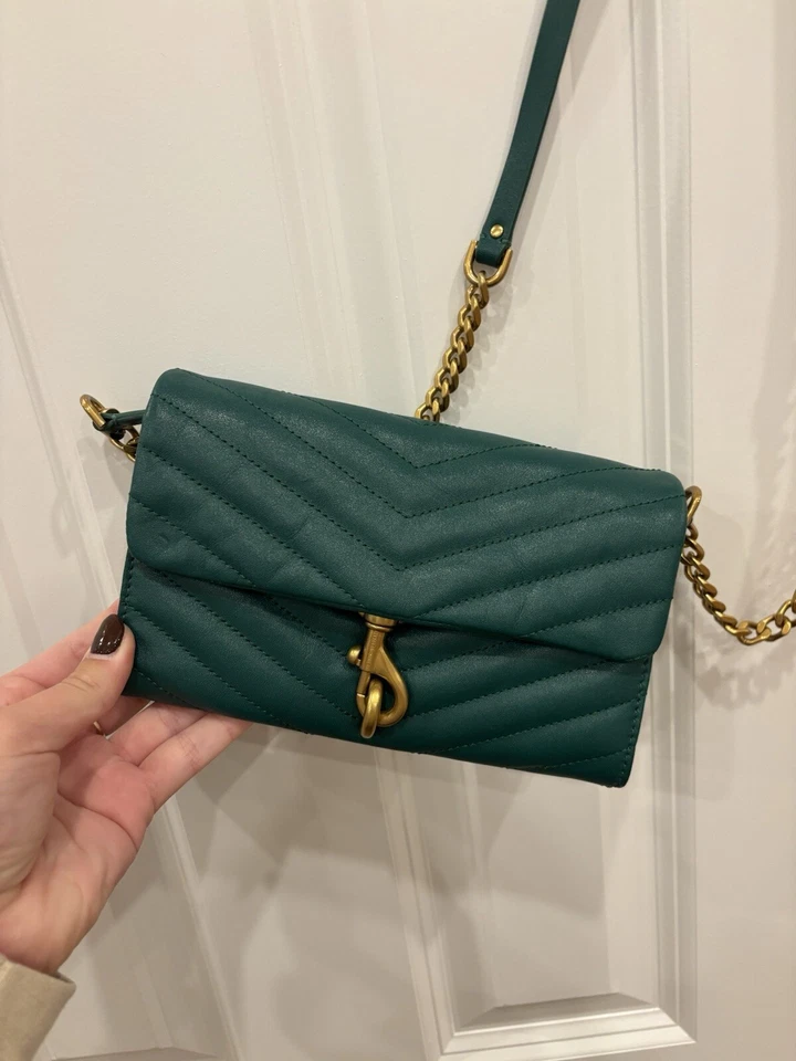 NEW Rebecca Minkoff Edie Emerald Green Crossbody Bag Quilted Leather Gold Accent