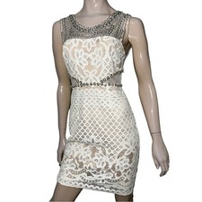 Tracy Reese Women’s Size 4 Ivory Lace Metal Flower Circle Bead Caps Tank Dress
