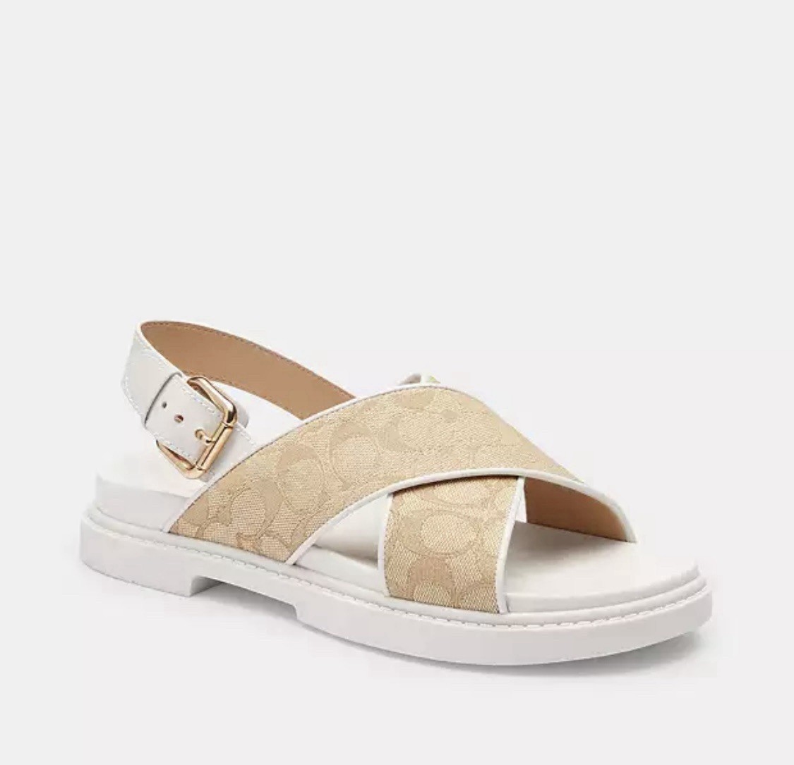 Coach Women's Fraser Jacquard Sandals Color Light Khaki/Chalk Size