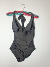 DKNY Women's Black Halter Top One Piece Swimsuit Size Small Tummy Compression