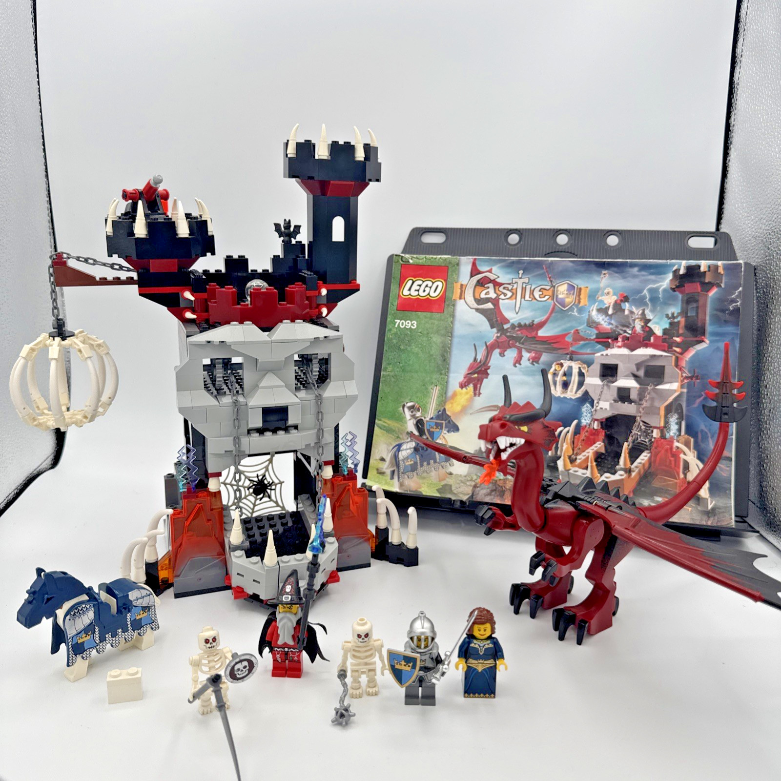 LEGO Castle Skeleton Tower 7093 100% Complete + Instructions + Dragon + Minifigs