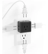 SUPERDANNY Wall Outlet Extension Plug 5 Way Splitter Extender - 2 Pack - Black 