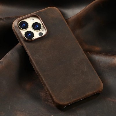 Genuine Leather Retro Cowhide Phone Case for iPhone 17 Air 16 15 14 13 Pro Max