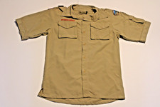 Boy Scouts of America BSA Youth Shirt Tan Large Glued Patches Short Sleeve