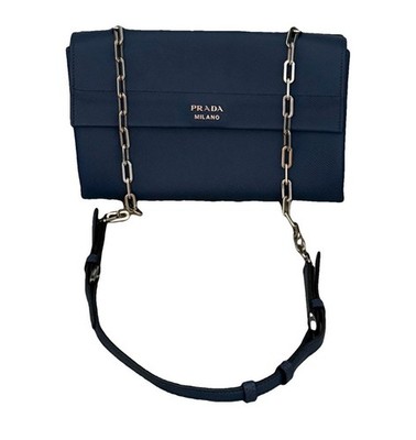 Prada Crossbody Bag BT0992 Bluette Saffiano Leder Schultertasche Blau Luxus wNEU