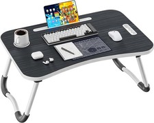 Foldable Laptop Bed Tray Table with Cup Holder Phone Slot Portable Lap Desk