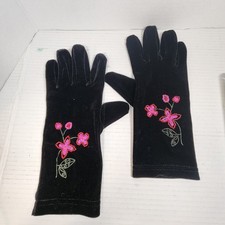 Black Polyester Spandex Ladies Gloves With Beautiful Flowered Beadwork