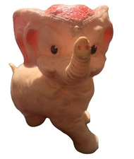 1961 Pink Elephant Rubber Toy By Sun Rubber Co.  Vintage 9.5" Tall