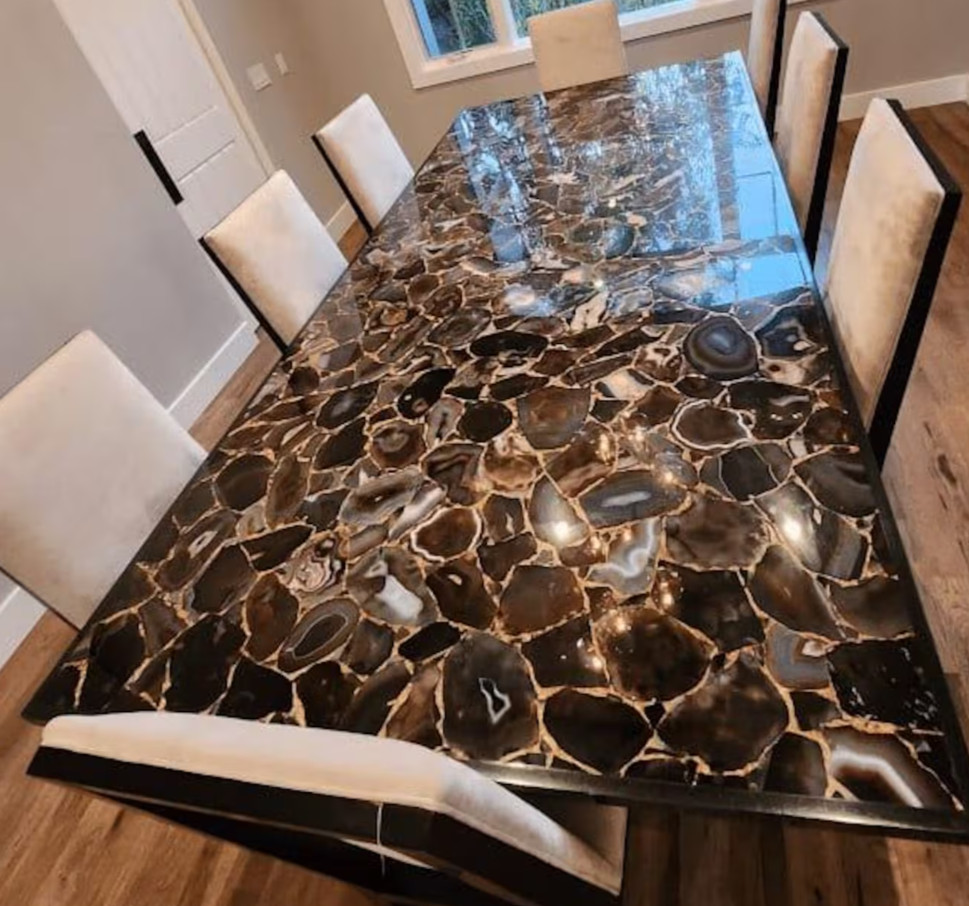 Elegant Brown Agate Dining Table – Natural Stone Art for Your Home
