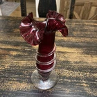 Cranberry Fenton Style Blown Glass Vase Ruffled Edge Antique Ribbed 8 Inch Tall
