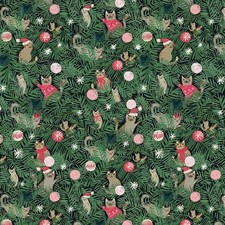 Feline Drive Fabric SWEATER WEATHER Tree Kittens Green Fat Quarter 18"x22" FQ