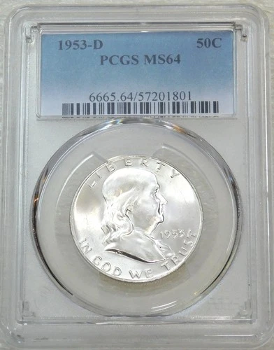 1953 D Franklin Half Dollar PCGS MS64 99% FBL Frosty White PQ Just Graded #F238H