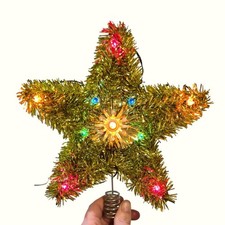 Vintage GE Merry Midget Tinsel tree Topper Gold Christmas Star in Original Box