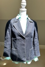 Vintage Talbots Petites Blazer Women s 6 Navy 100 Irish Linen Contrast Stitch