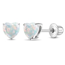 Opal Heart Kids / Children's / Girls Earrings Screw Back - Sterling Silver