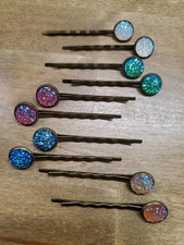Set of 5 Antique Gold and Faux Druzy Hair Clips Fancy Bobby Pins