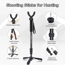 Fooletu Shooting Stick Monopod Hunting Tripod Rotating U Yoke for Rifle Tripod