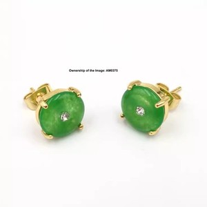 Authentic Green Jade Earrings Stud For Women Jade Jewelry gold plated Round Earrings